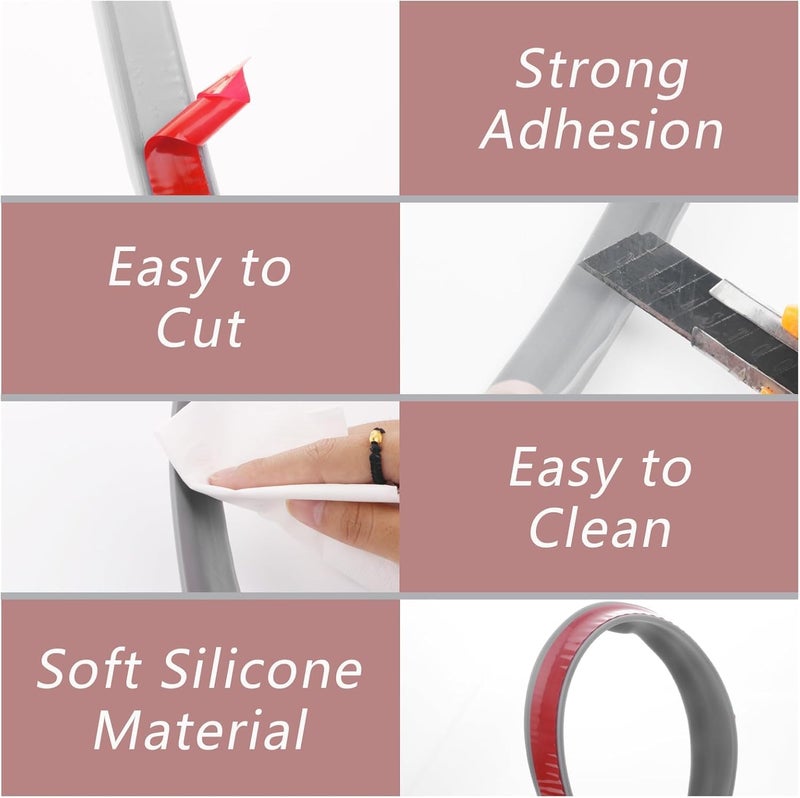 Aecsze 78 Inch Shower Threshold Water Dam, Silicone Barrier Shower Door Bottom Seal Strip, Self Adhesive Waterproof Barrier, for Kitchen Countertop Sink, Cooktop, Bathroom (Grey) - Image 3